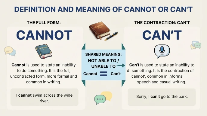 Definition and Meaning of Cannot or Can't