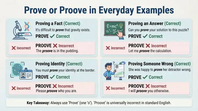 Prove or Proove in Everyday Examples