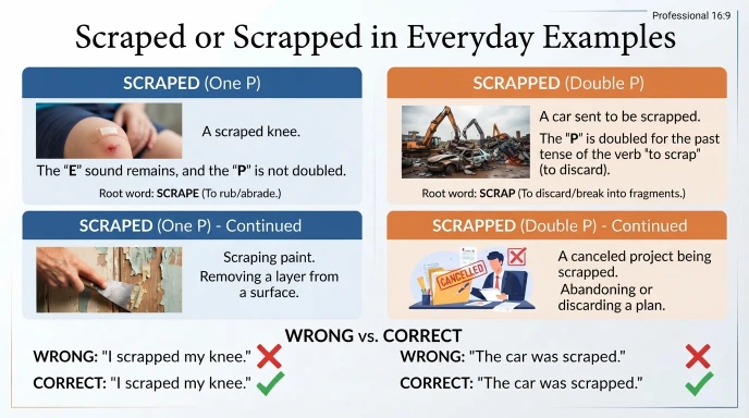 Scraped or Scrapped in Everyday Examples