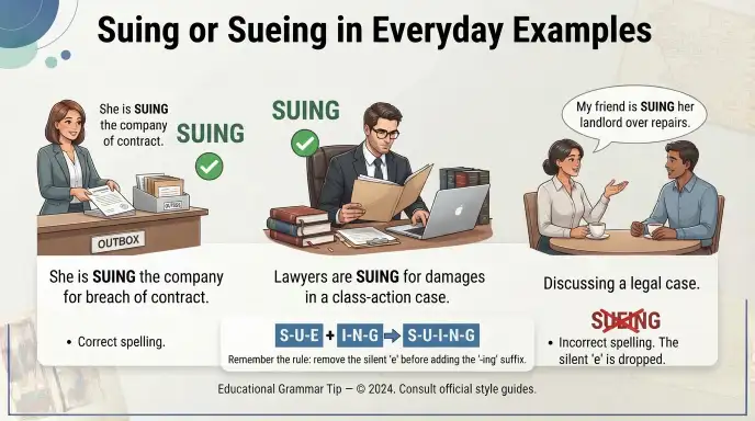 Suing or Sueing in Everyday Examples