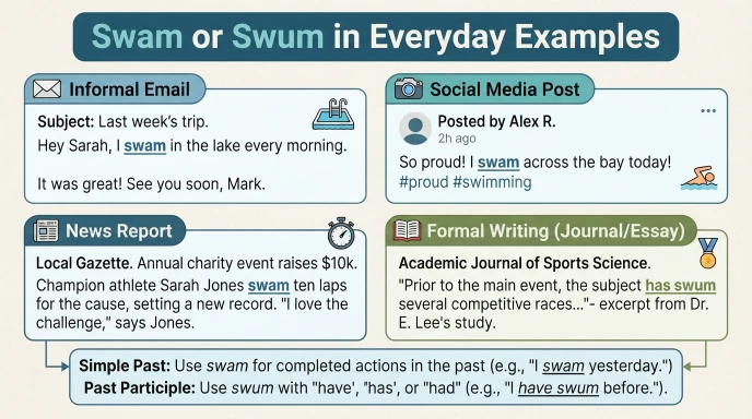 Swam or Swum in Everyday Examples